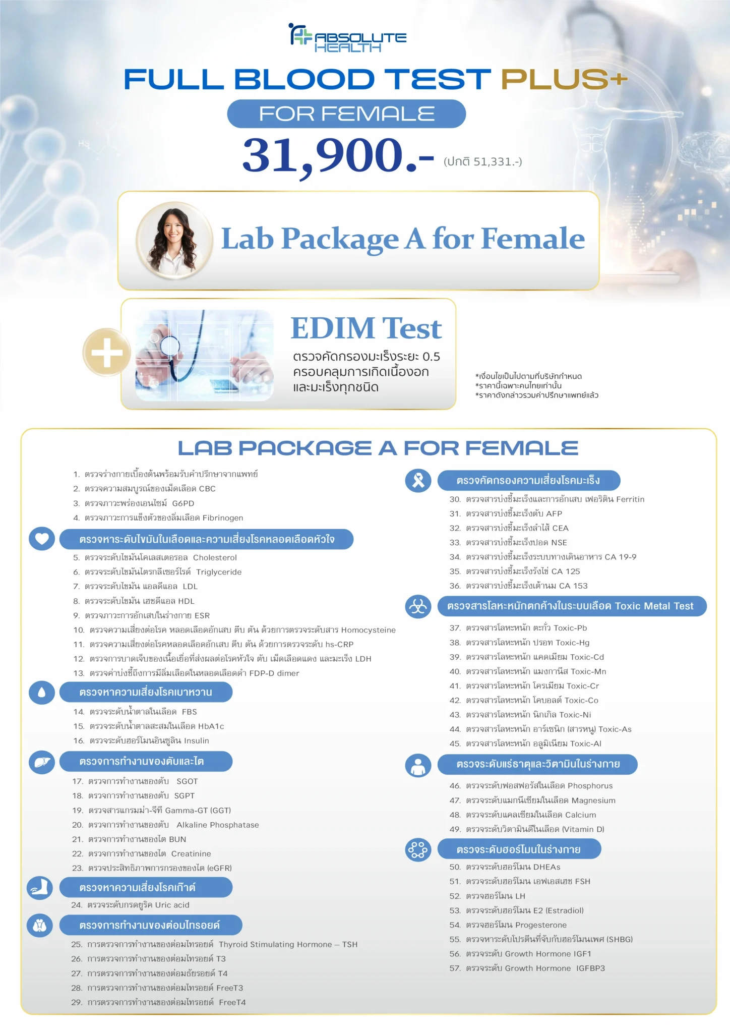 Full Blood Test Plus For Female — Absolute Health
